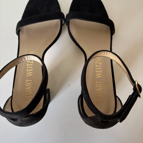 Stuart Weitzman Size 7B Block Heel Sandal Black Suede with Straps Nudistcurve - Picture 6 of 9